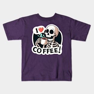 I love coffee - Skeleton coffee addicted Kids T-Shirt